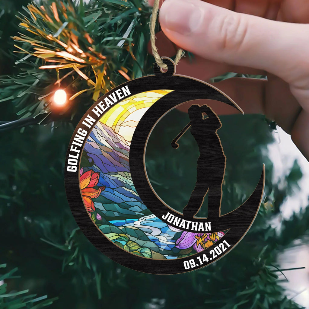 Golfing In Heaven - Personalized Suncatcher Ornament