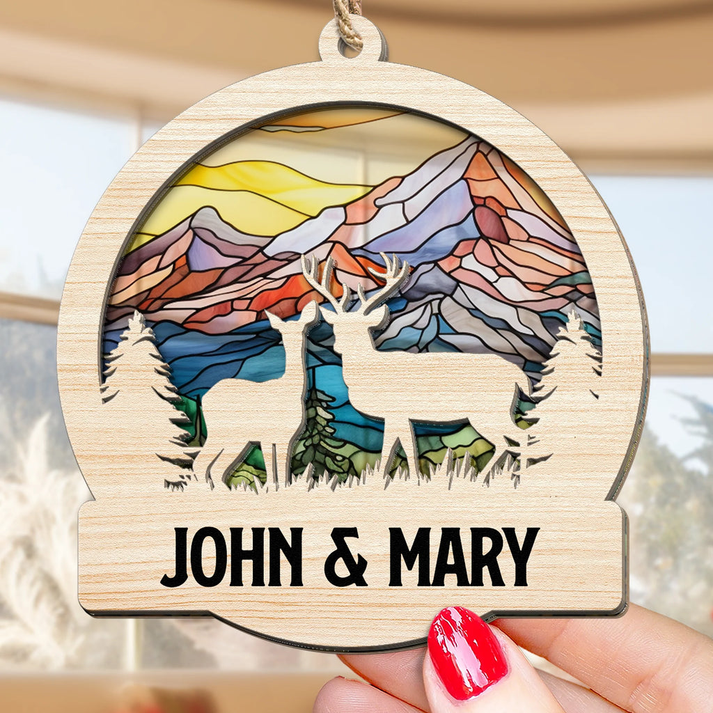 Deer Couple Hunting Gift - Personalized Suncatcher Ornament